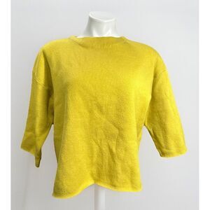 Rain‎ Brand Sweater Medium Lime Green & Gray 3/4 Sleeve Thick Knit
